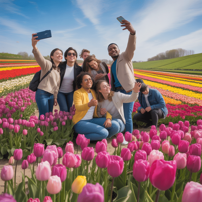 Tourists trample tulips while taking selfies in Holland