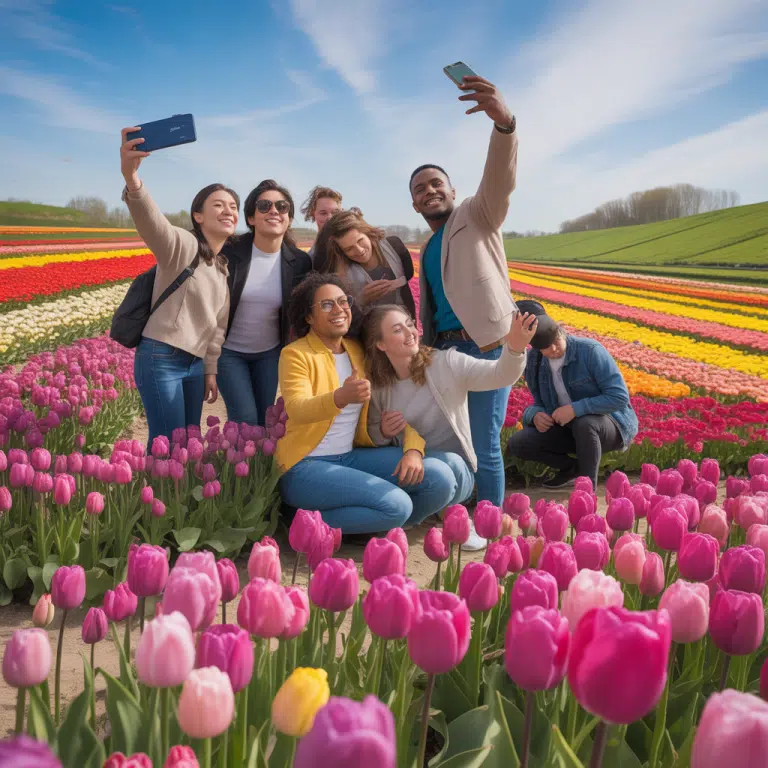 Tourists trample tulips while taking selfies in Holland