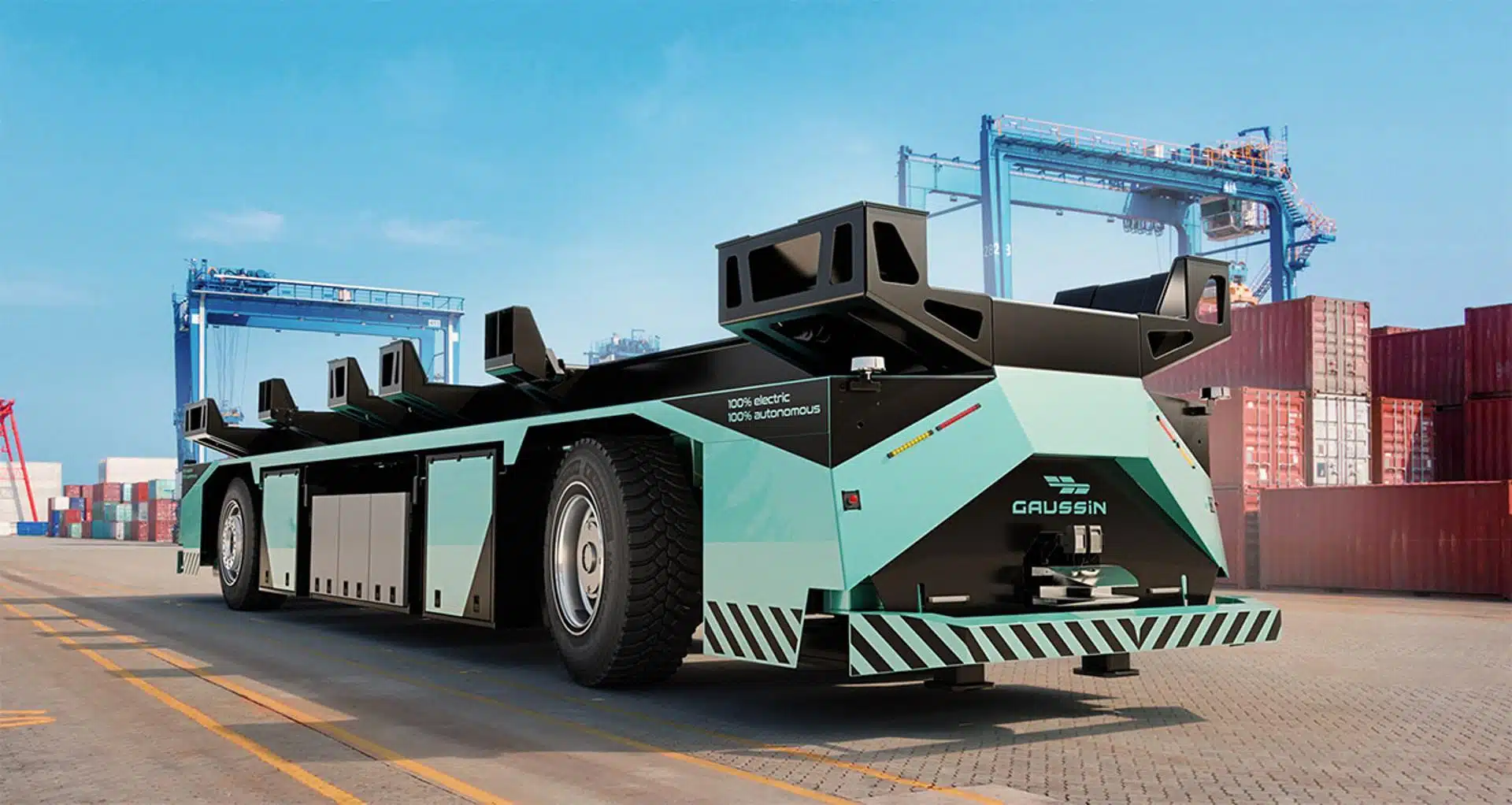 Autonomous vehicles, such as the Gaussin model, are capable of moving shipping containers that weigh up to 65 tons.