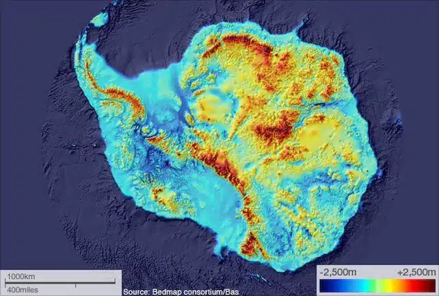 Explore a new map that depicts Antarctica's terrain without its ice.