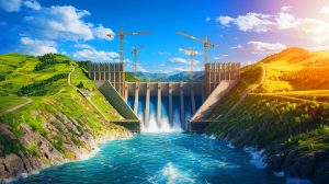 Illustration of the world's largest hydroelectric dam and its impact on renewable energy and local ecosystems. Credit: Ideogram.