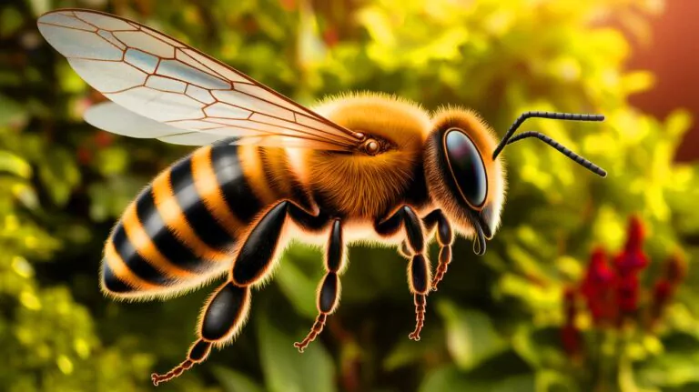 Illustration of a bee with a rice-sized energy harvester on its back (AI-generated, non-realistic illustration). Credit: Ideogram.