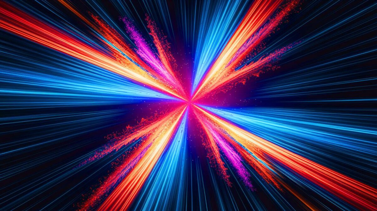 Illustration of cosmic rays accelerating through space with shock waves and magnetic fields (AI-generated, non-realistic illustration). Credit: Ideogram.