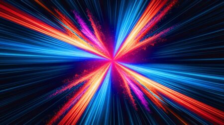 Illustration of cosmic rays accelerating through space with shock waves and magnetic fields (AI-generated, non-realistic illustration). Credit: Ideogram.