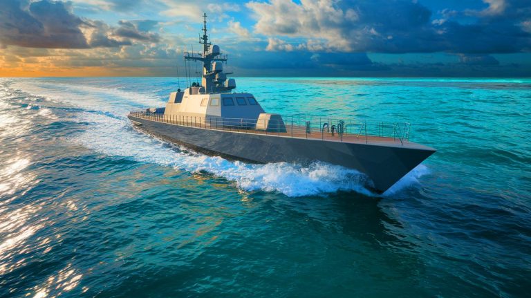 Illustration of China's Type 22 fast attack missile boat in the South China Sea (AI-generated, non-realistic illustration). Credit: Ideogram.