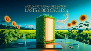 SorbiForce's revolutionary metal-free organic battery, crafted from agricultural waste, promises a sustainable future in energy storage.