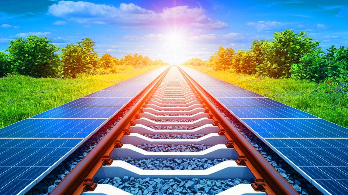 Illustration of a solar power plant on railway tracks showcasing innovative renewable energy integration (AI-generated, non-realistic illustration). Credit: Ideogram.