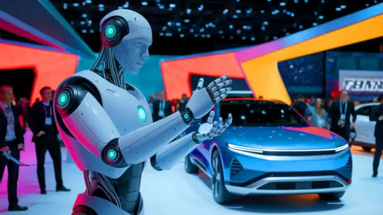 “China’s Robot Steals the Show”: Fist-Bumping Humanoid Wows Shanghai Auto Expo With Hyper-Realistic Moves and Surreal AI Presence Illustration of XPENG's humanoid robot, Iron, showcasing its human-like dexterity and advanced AI capabilities at Auto Shanghai 2025 (AI-generated, non-realistic illustration). Credit: Ideogram.