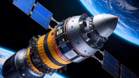 Illustration of Russia's Cosmos 2553 satellite tumbling in space amid geopolitical tensions (AI-generated, non-realistic illustration). Credit: Ideogram.