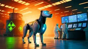 A Boston Dynamics Spot robot, remotely controlled for the first time from an off-site location, navigates the Sellafield nuclear site to enhance safety and efficiency in decommissioning operations.