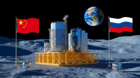 A visionary depiction of the future: China and Russia’s collaborative effort to construct a nuclear reactor on the Moon, charting a new course for space exploration and energy innovation.
