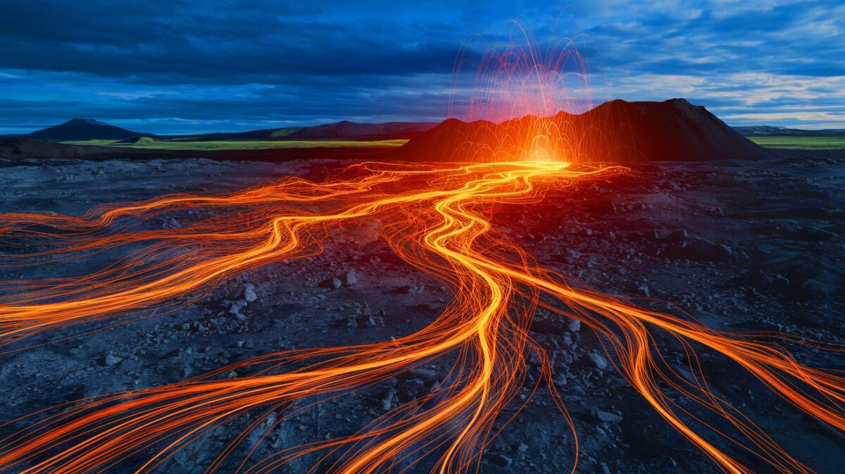 Illustration of Iceland's innovative fiber-optic sensing technology for volcanic eruption warnings (AI-generated, non-realistic illustration). Credit: Ideogram.