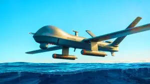 Illustration of the integration of MQ-9B SeaGuardian with sonobuoys in anti-submarine warfare. Image generated by AI.