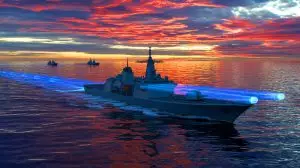 Illustration of a Chinese warship creating the illusion of a fleet using electronic jammers (AI-generated, unrealistic). Credit: Ideogram.