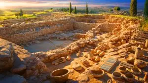 Illustration of the ancient site of Megiddo, known biblically as Armageddon, during a significant historical battle. Image generated by AI.