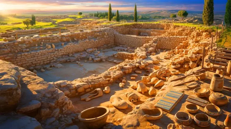 Illustration of the ancient site of Megiddo, known biblically as Armageddon, during a significant historical battle. Image generated by AI.