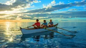 Illustration of the Maclean brothers rowing across the Pacific Ocean on their record-breaking journey. Image generated by AI.