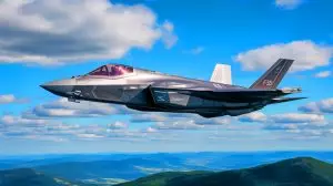 Illustration of the F-35 fighter jet in a military context. Image generated by AI.
