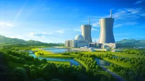 Illustration of the first hybrid fusion-fission nuclear plant, Xinghuo, in China. Image generated by AI.