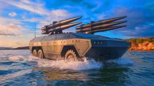 Illustration of China's new amphibious anti-tank missile system on the ZTD-05 vehicle (AI-generated, non-realistic illustration). Credit: Ideogram.