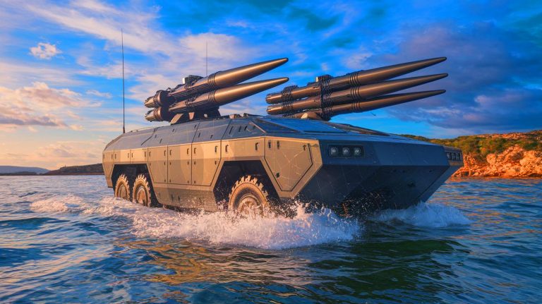 Illustration of China's new amphibious anti-tank missile system on the ZTD-05 vehicle (AI-generated, non-realistic illustration). Credit: Ideogram.