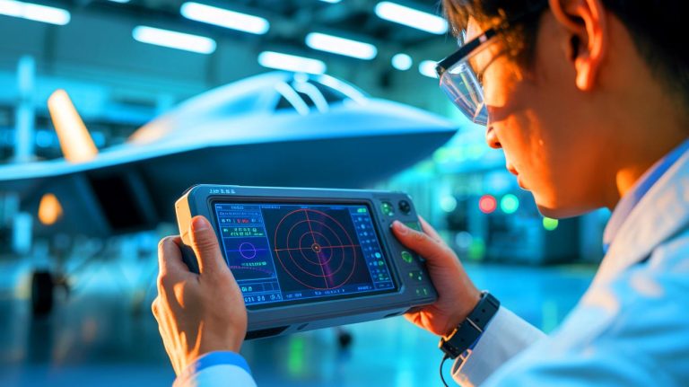 Illustration of a Chinese device detecting U.S. stealth aircraft emissions (AI-generated, unrealistic). Credit: Ideogram.