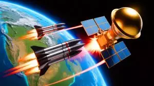 Illustration of China's advanced missile technology and the U.S. response with the Golden Dome defense initiative. Image generated by AI.