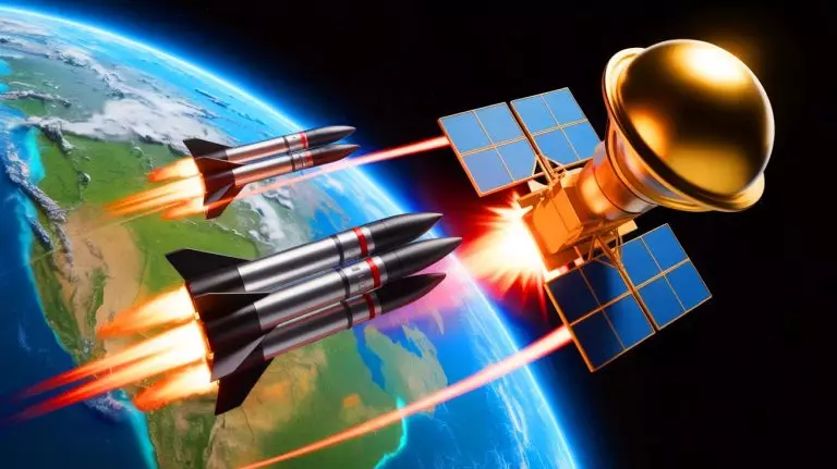 “Space Nukes Are Here”: China’s Orbital Weapons Trigger Alarms and Revive Trump’s Massive Golden Dome Defense Ambitions Illustration of China's advanced missile technology and the U.S. response with the Golden Dome defense initiative. Image generated by AI.