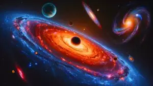 Illustration of the universe's accelerated end through Hawking radiation effects on celestial bodies. Image generated by AI.