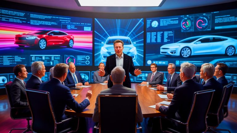 Illustration of Elon Musk's decision to lay off autonomous vehicle experts at NHTSA impacting Tesla's future (AI-generated, unrealistic). Credit: Ideogram.