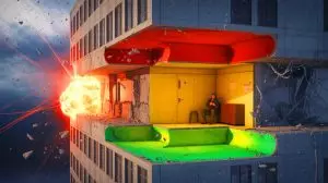 Illustration of safe locations within a building during a nuclear explosion. Image generated by AI.