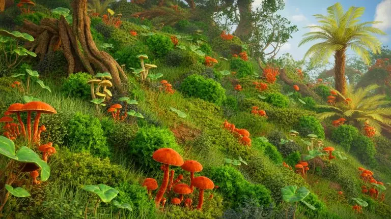 Illustration of the ancient gene transfer between fungi and plants that sparked Earth's first ecosystems. Image generated by AI.
