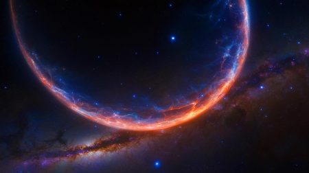 Illustration of the Eos molecular cloud, a massive crescent-shaped structure in the sky (AI-generated, unrealistic). Credit: Ideogram.