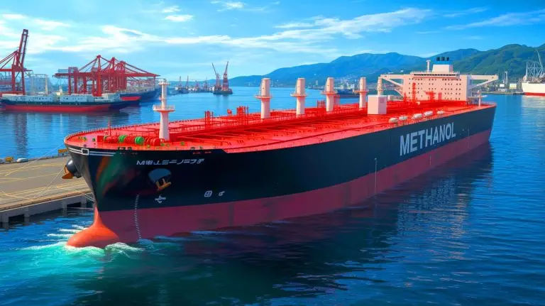 Illustration of Japan's innovative methanol-powered oil tanker project. Image generated by AI.