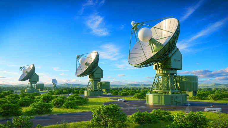 Illustration of advanced global missile warning stations for enhanced defense capabilities (AI-generated, unrealistic). Credit: Ideogram.