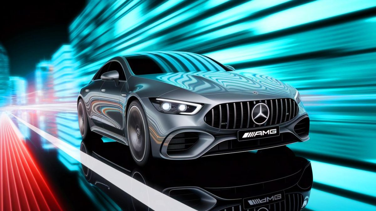 Illustration of Mercedes-AMG's upcoming 4-door electric coupe with 2,000 horsepower (AI-generated, non-realistic illustration). Credit: Ideogram.