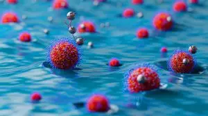 Illustration of nanoplastics adsorbing heavy metal ions. Image generated by AI.