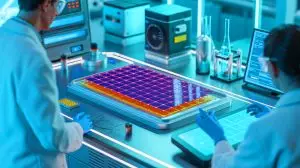 Illustration of next-generation betavoltaic cell with perovskite absorber layer and radioactive isotope electrode (AI-generated, unrealistic). Credit: Ideogram.