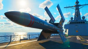 Illustration of Lockheed Martin's Joint Air-to-Ground Missile and JAGM Quad Launcher enhancing U.S. Navy capabilities. Image generated by AI.