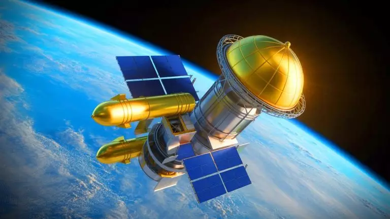 Illustration of the United States' Golden Dome space-based missile interceptor system. Image generated by AI.