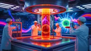 Illustration of the groundbreaking creation of liquid carbon for nuclear fusion research. Image generated by AI.