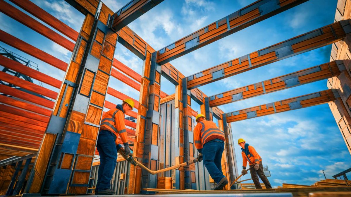 Illustration of steel-like wood infused with iron to replace concrete (AI-generated, non-realistic illustration). Credit: Ideogram.