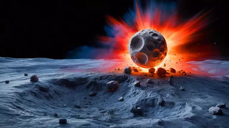 Illustration of the moon's magnetized rocks influenced by ancient asteroid impacts. Image generated by AI.
