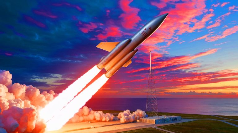Illustration of the Dark Eagle hypersonic missile being tested at Cape Canaveral (AI-generated, non-realistic illustration). Credit: Ideogram.