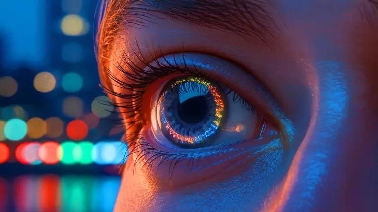 Illustration of contact lenses enabling infrared vision in humans. Image generated by AI.