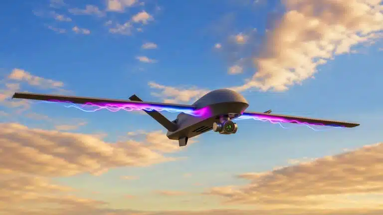 “China Unleashes Plasma Power”: Shocking New Drone Tech Boosts Efficiency by 88% and Redefines Aerial Superiority Illustration of a Chinese CH-5 drone utilizing plasma excitation technology for enhanced efficiency. Image generated by AI.