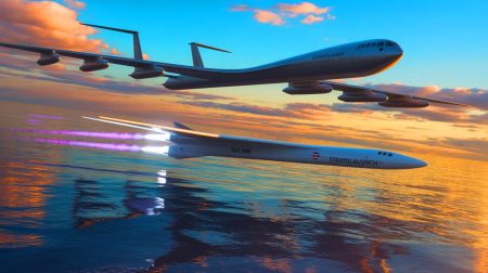 Illustration of Stratolaunch's Talon-A hypersonic vehicle achieving speeds over Mach 5 (AI-generated, unrealistic). Credit: Ideogram.