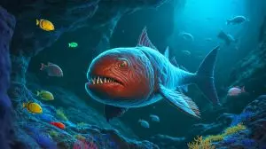 Illustration of the newly discovered predator, Dulcibella camanchaca, in the Atacama Trench. Image generated by AI.