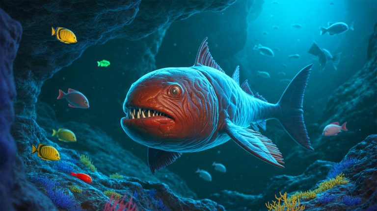 Illustration of the newly discovered predator, Dulcibella camanchaca, in the Atacama Trench. Image generated by AI.