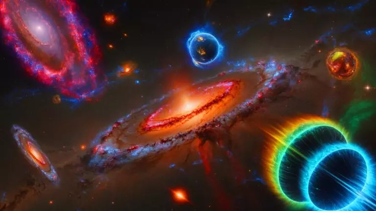 Illustration of a groundbreaking discovery in dark energy challenging cosmological models. Image generated by AI.